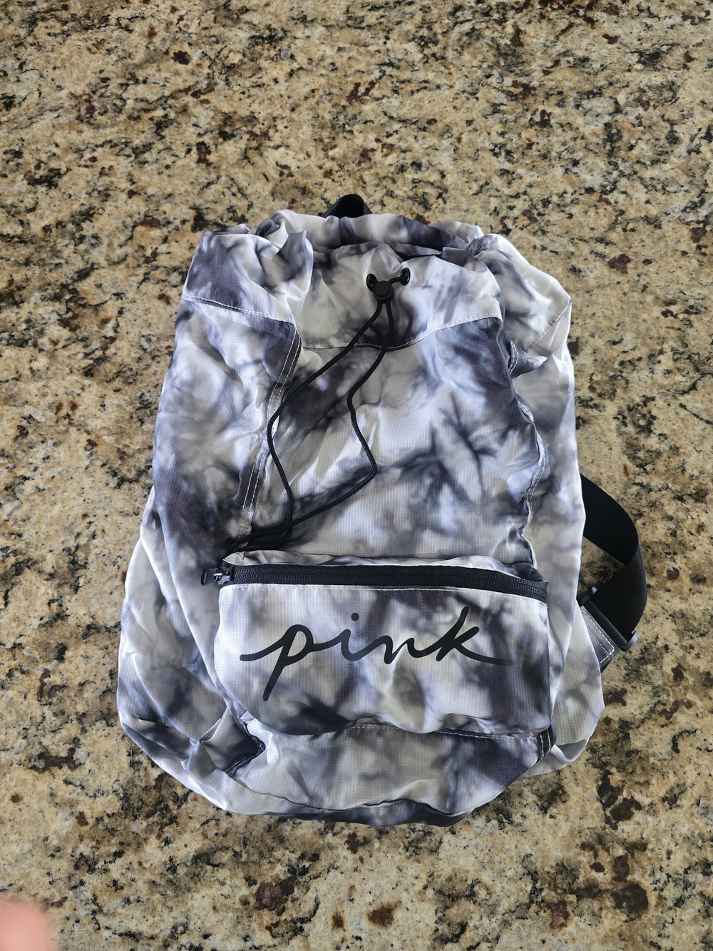 PINK Victoria's Secret Gray and White Tie-Dye Drawstring Backpack Or Fanny Pack